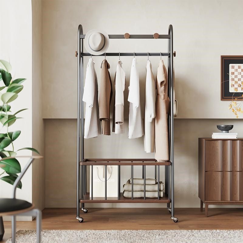 中古风高级灰脏衣篮衣帽架带轮可移动衣服架子落地挂衣架家用卧室