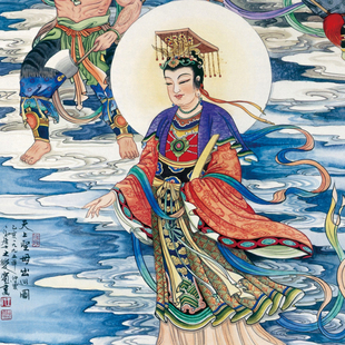 湄洲圣母图卷轴画天上圣母出巡图妈祖娘娘画像挂画道场水陆装饰画