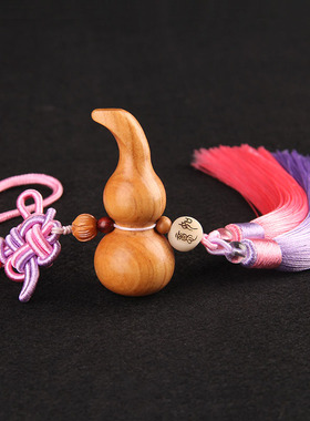 桃木葫芦五帝钱挂件木雕葫芦手把件流苏中国结葫芦五帝钱汽车挂件
