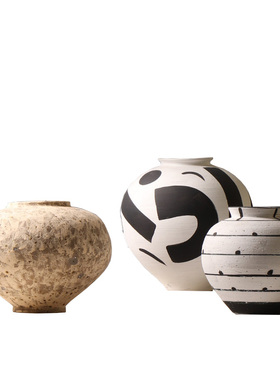 新中式侘寂风手绘陶瓷罐花瓶摆件样板间酒店民宿客厅玄关花器装饰