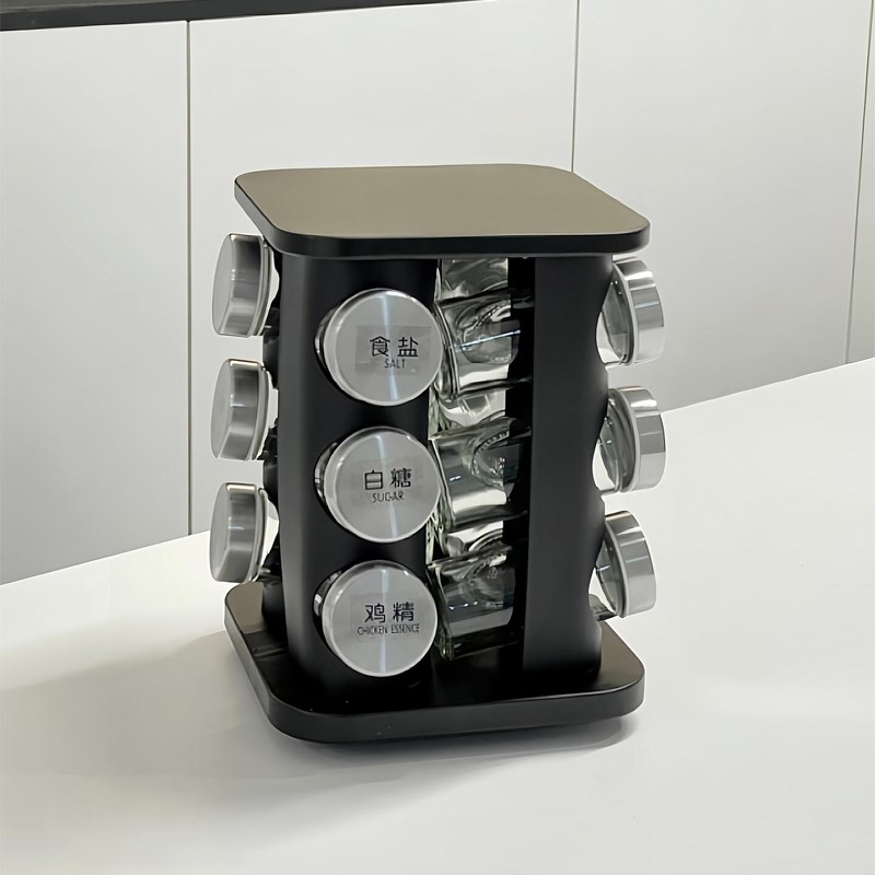 厨房桌台面旋转调料罐家用高端不锈钢盐罐五香粉置物收纳架组合装