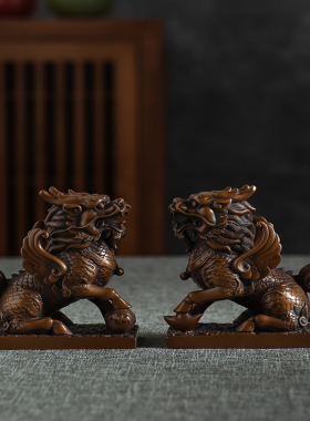 紫铜财富麒麟摆件一对纯铜镇宅中式家居玄关酒柜装饰品招财旺财