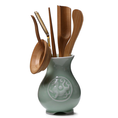 包邮茶道六君子整套装实木质功夫茶具零配件茶杯茶叶夹子竹制镊子