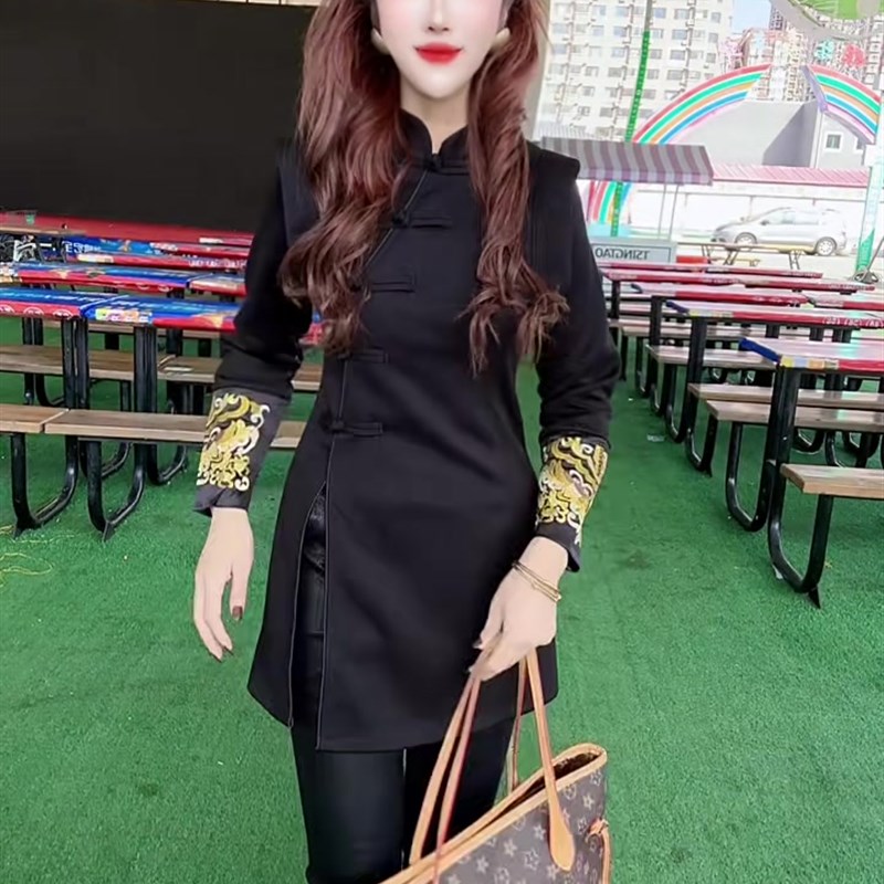 立领新中式黑色休闲设计感上衣女2023秋季新款轻奢高级感长袖外套