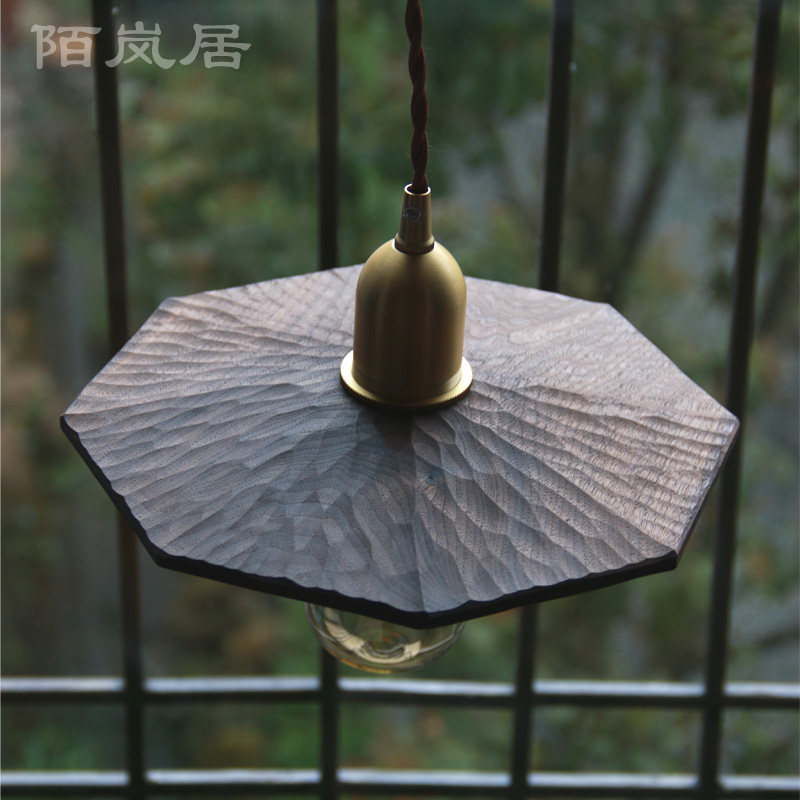 陌岚居创意吊灯 黑胡桃手工实木质 八角形灯罩 民宿复古装饰灯具