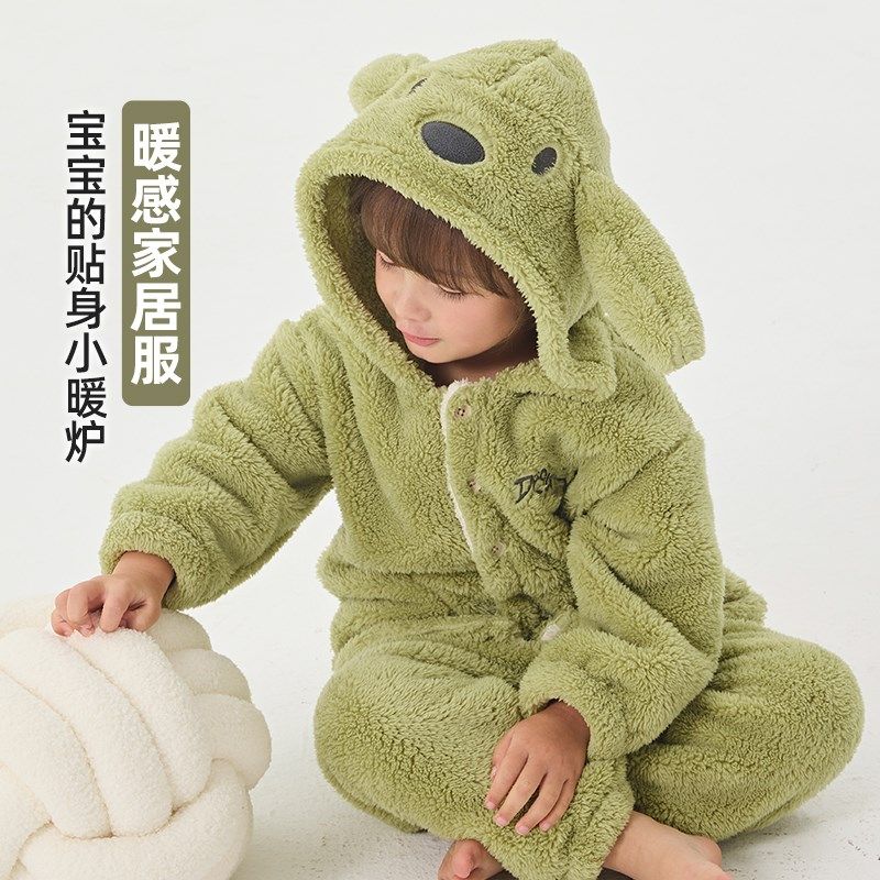 男童睡衣珊瑚绒家居服秋冬款儿童冬季加绒加厚居家服套装卡通可爱