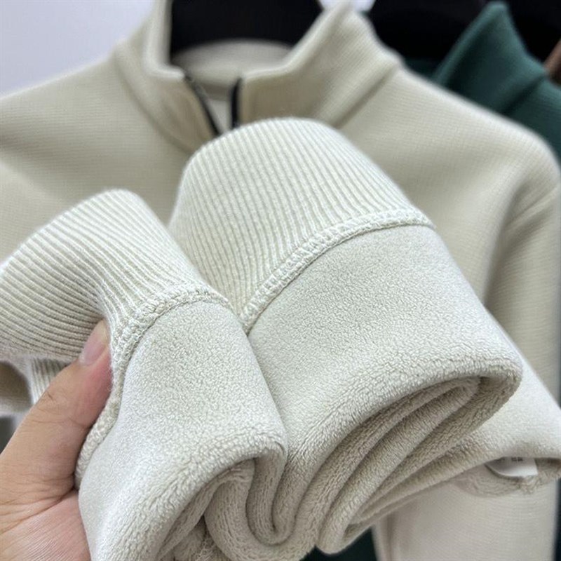 加绒加厚新款秋冬拉链卫衣冬季宽松保暖休闲男士长袖立领打底上衣