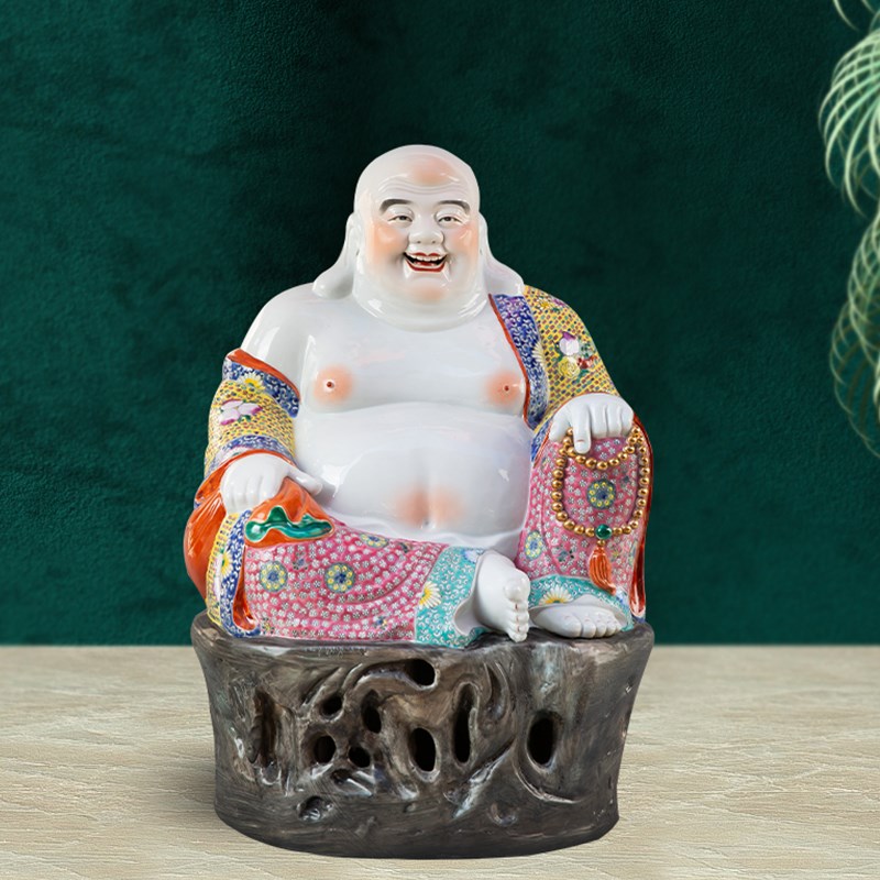 景德镇弥勒佛摆件佛像家用客厅店铺办公室菩萨大肚笑佛摆件工艺品