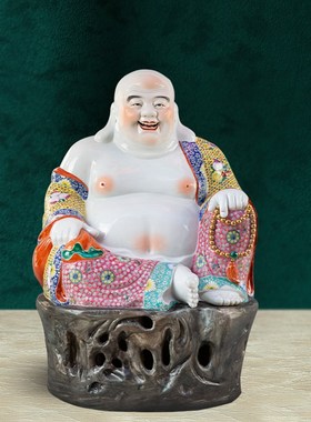 景德镇弥勒佛摆件佛像家用客厅店铺办公室菩萨大肚笑佛摆件工艺品