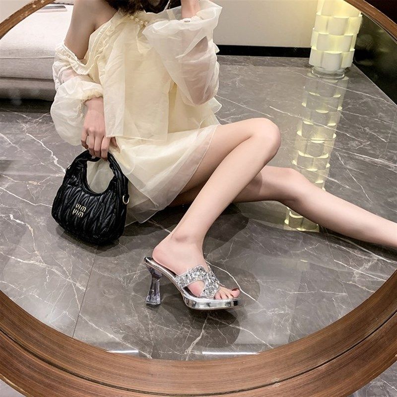 大码高跟鞋34-j43女胖脚宽透明法式粗跟凉鞋夏季凉拖2024新款女鞋,女鞋,一字拖,淘宝优惠券,粉丝福利购,淘宝优惠卷