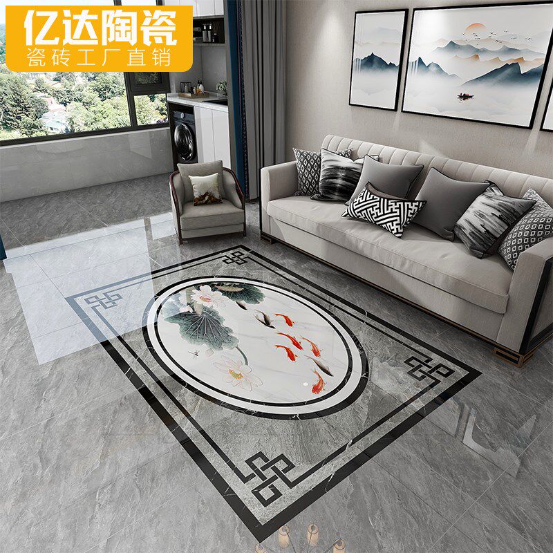 客厅拼花瓷砖中式入户玄关过道九鱼生财造N型地板砖拼图瓷砖定制