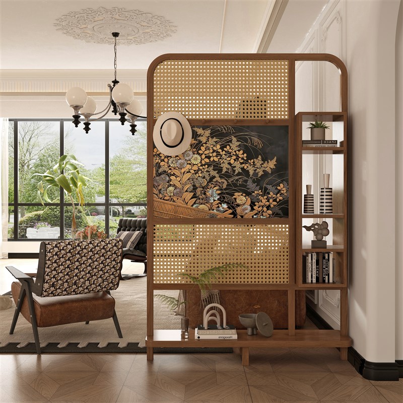中古实木屏风g置物架玄关隔断中式客厅进门中古入户正对门花架玄