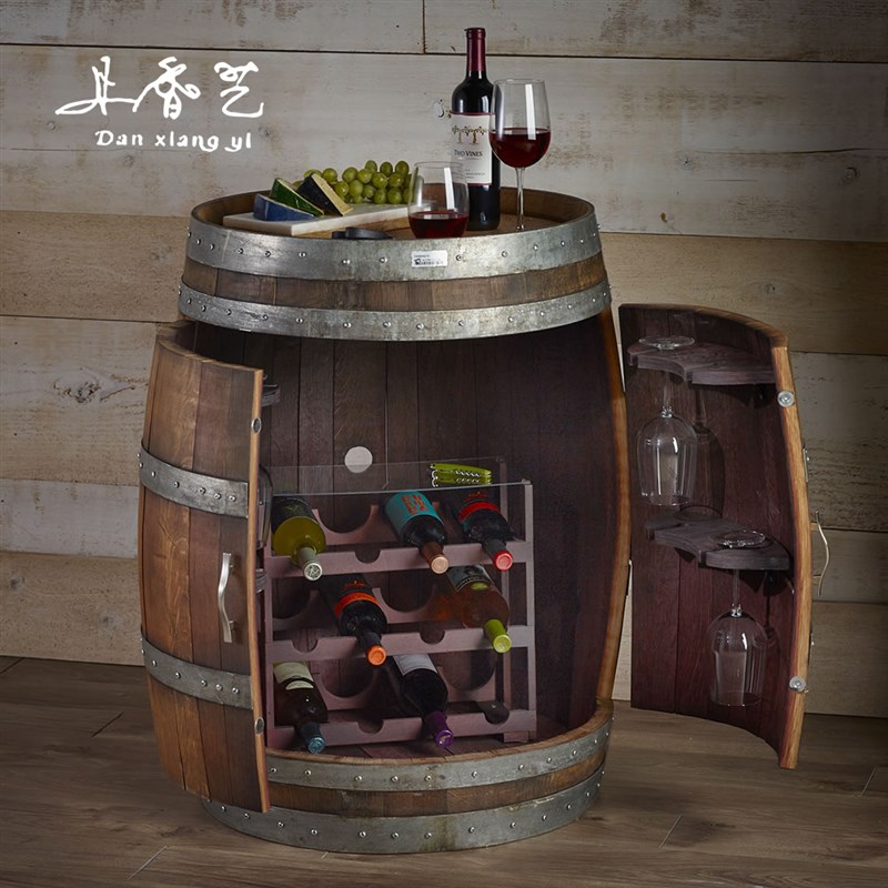 橡木桶酒柜d酒桶装饰酒庄酒窑摆件展示酒柜红酒桶实木摆件定制