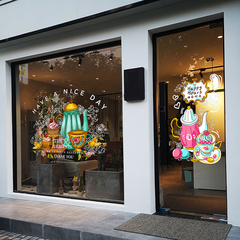 英式下午茶海报甜品店网红橱窗氛围布置玻璃N贴纸静电贴膜落地窗