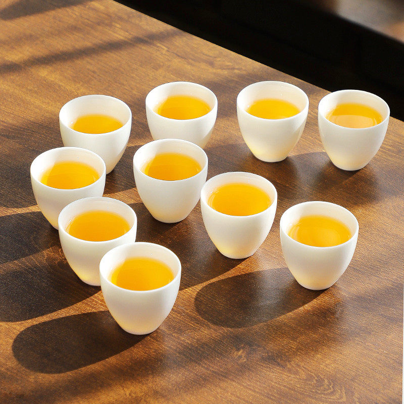德化白瓷茶d杯羊脂玉陶瓷功夫茶具品茗杯10个装喝茶专用茶碗小茶