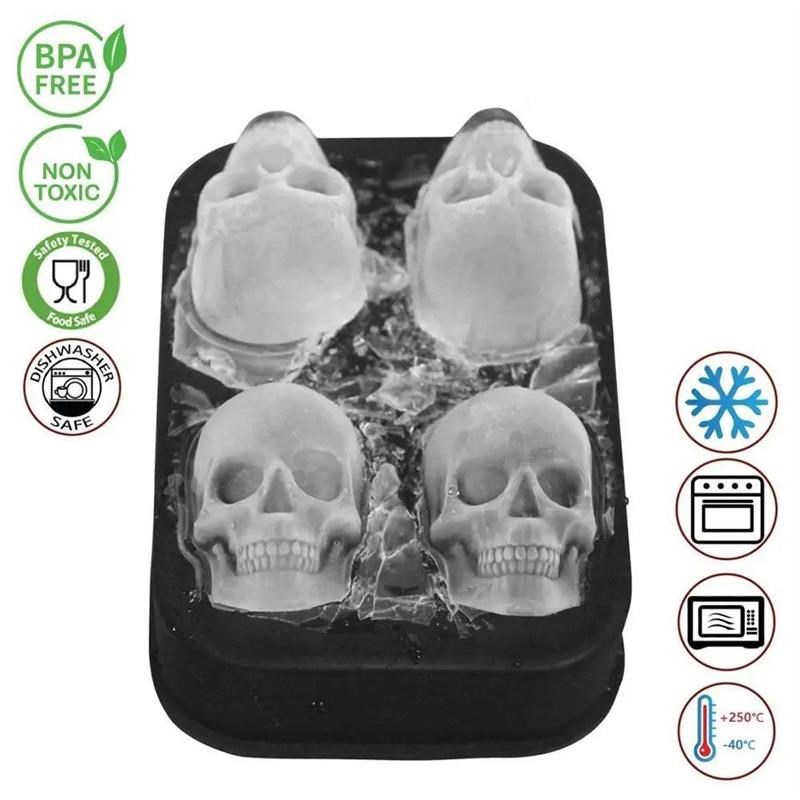 LMETJMA 3D Skull Ice Cube Tray With Funnel SiliconVe Flexibl