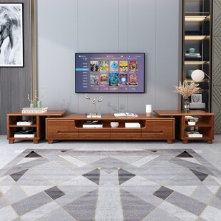 新中式实木电视柜中小户型现代风格客厅伸缩地柜多功能组合收纳柜