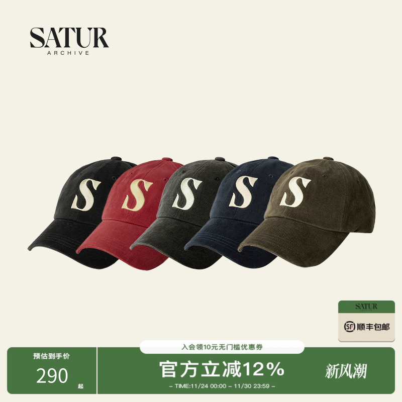 SATUR秋季新品复古时尚纯棉简约百搭经典字母刺绣棒球帽透气休闲