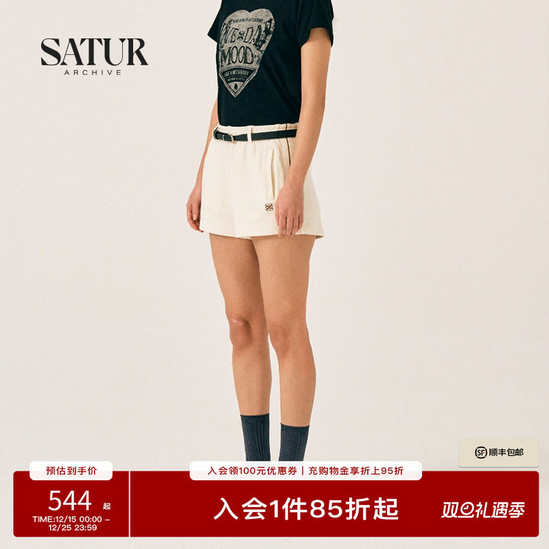 SATUR ARCHIVE2025夏季新款女款刺绣小标logo运动休闲户外短裤潮