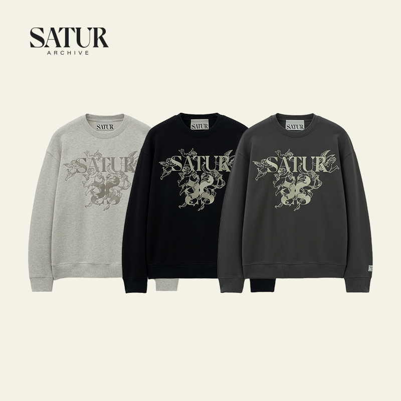 SATUR ARCHIVE2025秋冬新款男女同款复古天使印花圆领卫衣