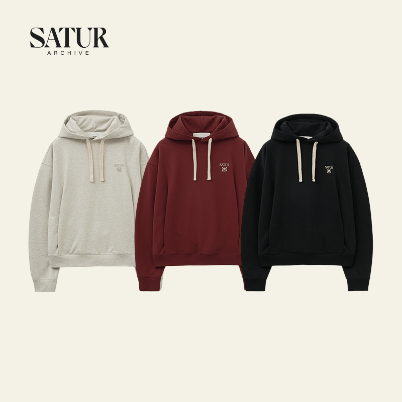 SATUR ARCHIVE秋季新品潮牌日常休闲百搭撞色抽绳基础刺绣连帽衫