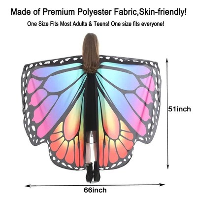 Rainbow  Butterflyo Wings Cape Shawl Fairy Ladies Dance Cost