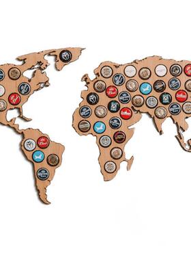 Beer Cap World Map墙壁装饰挂件I木质啤酒瓶盖架世界地图外贸跨