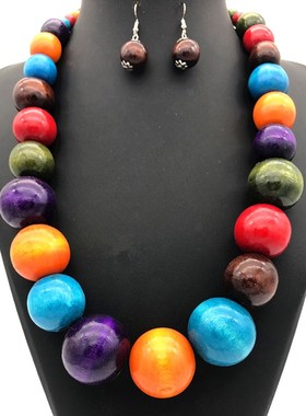 color wood beads necklxace suit women jewelry民族风木珠项链