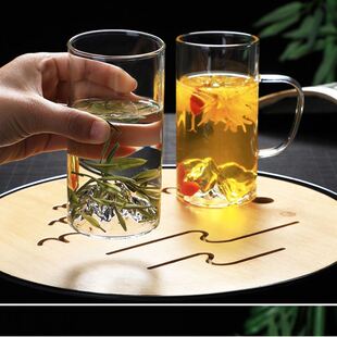 龙井绿茶杯高硼硅耐热玻璃水杯创意家用泡茶杯带把观山杯泡茶杯子