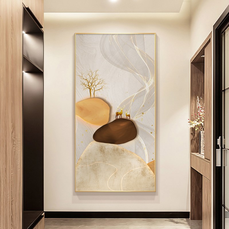 石来运转福鹿入户玄关装饰画现代轻奢北欧高级壁画寓意好过道挂画图片