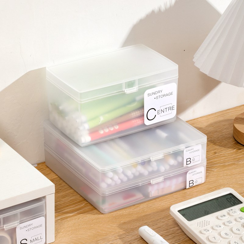 日式卡片收纳盒透明桌面名片杂物带盖储物盒子塑料卡片办公整理盒