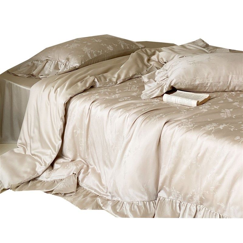 法式公主风荷叶宽边60支天丝棉提花四件套超柔CR轻奢花卉丝滑套件,床上用品,床品套件/四件套/多件套,淘宝优惠券,粉丝福利购,淘宝优惠卷