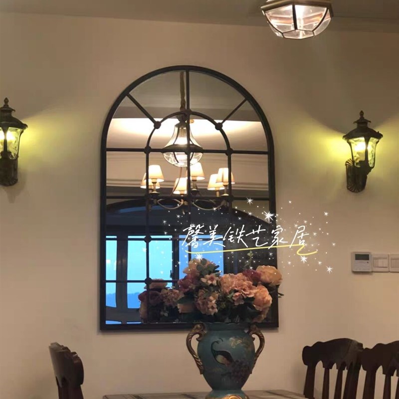 欧式铁艺假窗镜框 壁饰圆弧窗户 客厅装饰镜框架 餐厅壁景挂镜