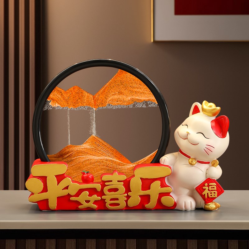 招财猫流沙画客厅电视酒柜3d立体摆件轻奢装饰品乔迁新居礼物图片