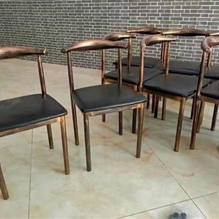餐桌书桌甜品店电脑靠背椅咖啡店汉堡店铁艺牛角椅客厅餐厅小吃店