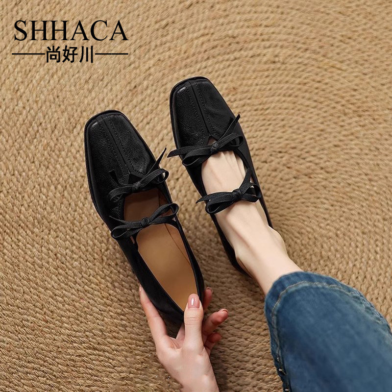 SHHACA法式复古浅口单鞋女高级春秋新款芭蕾鞋女真皮粗跟玛丽珍鞋,女鞋,浅口单鞋,淘宝优惠券,粉丝福利购,淘宝优惠卷