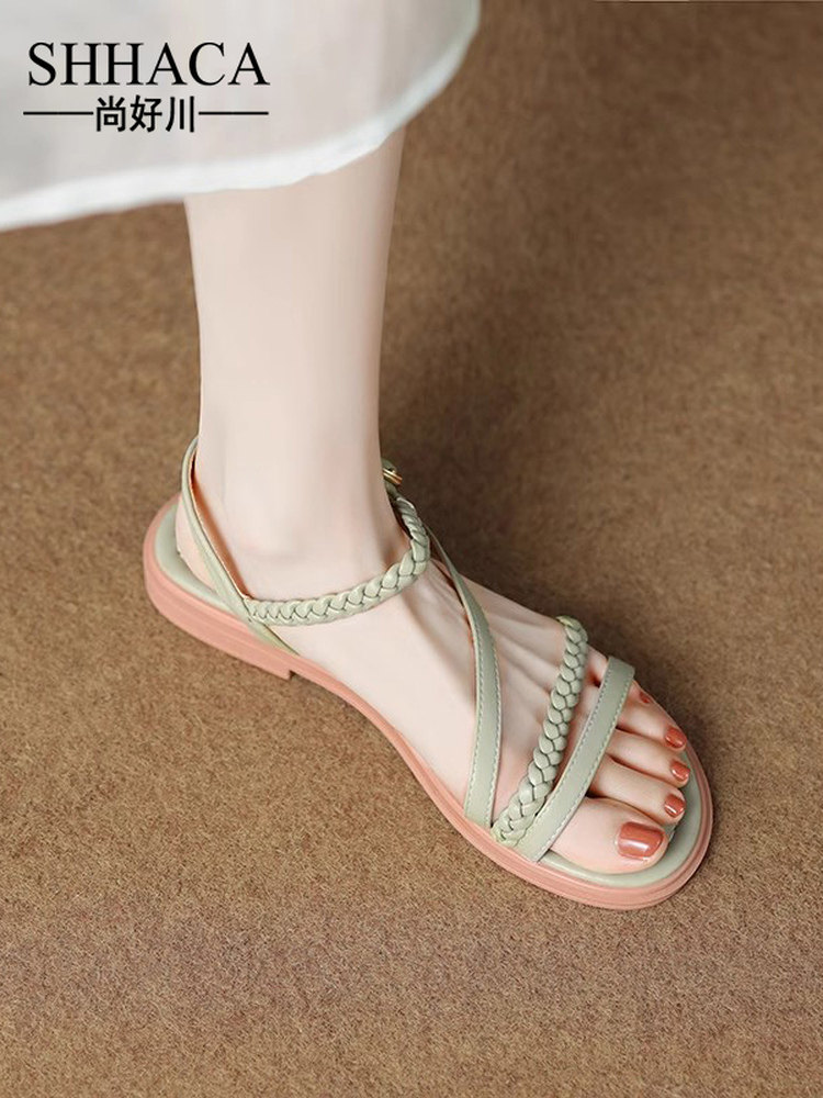 SHHACA绝美爆款夏季平底凉鞋新款外穿百搭女士软底孕妇夏天罗马鞋
