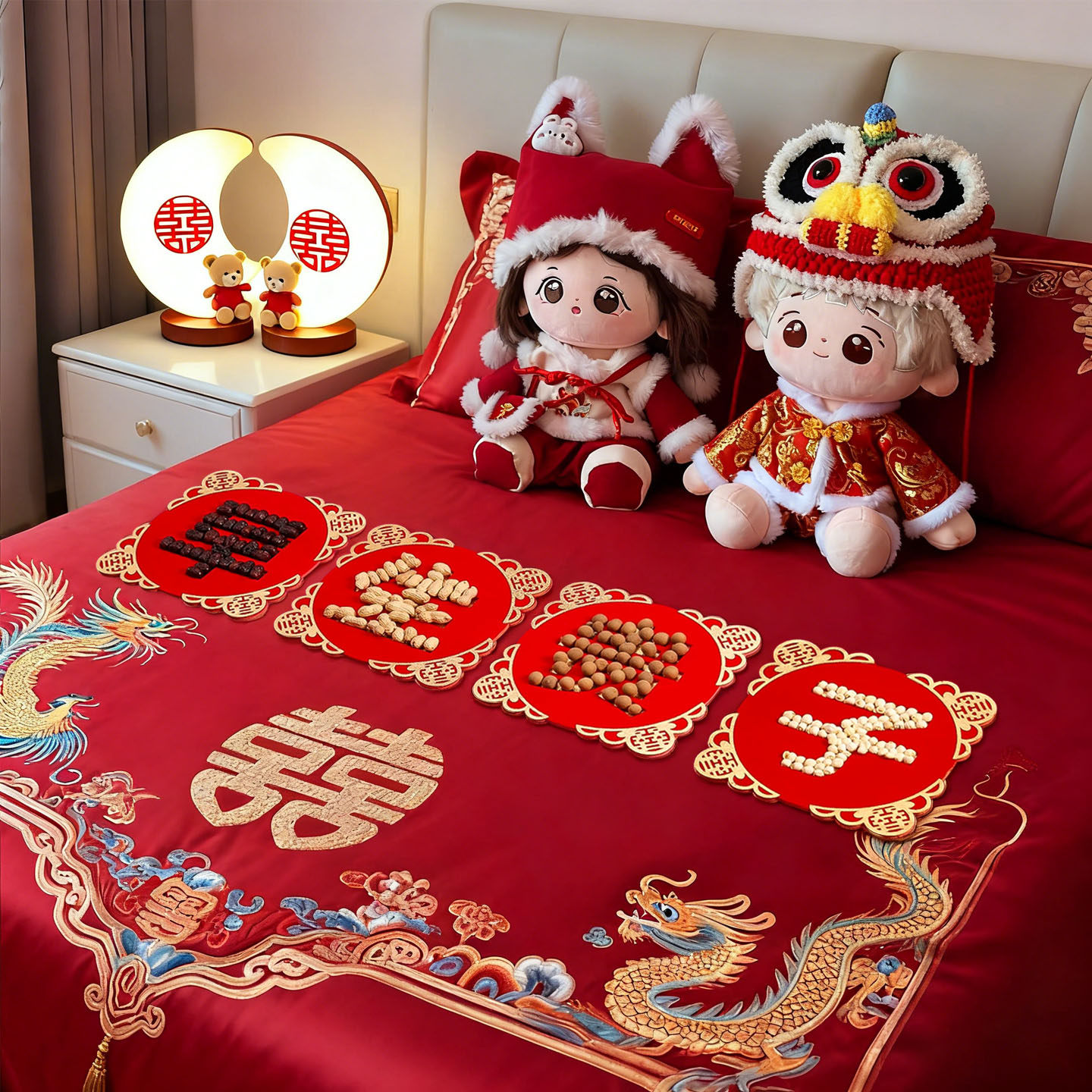 结婚早生贵子床上摆件干果组合模具婚房装饰布置男方婚庆用品大全