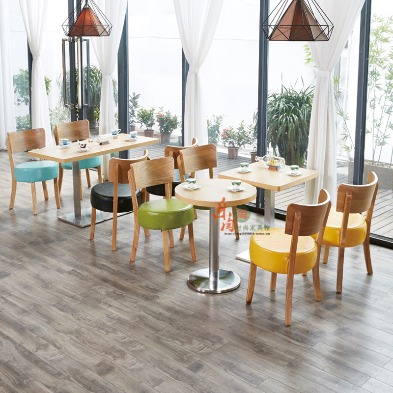 实木汉堡店快餐桌椅组合商用中式餐厅奶茶店烧烤小方桌子长桌定制