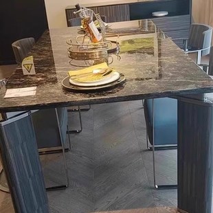 豪华住宅 睡蛙矩形Panus黑色大理石餐桌和椅子组合现代简单易用