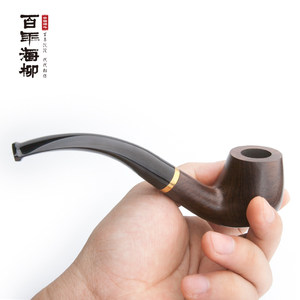百年海柳黑檀木烟斗弯式手工过滤烟斗石楠木烟丝斗实木直式便携