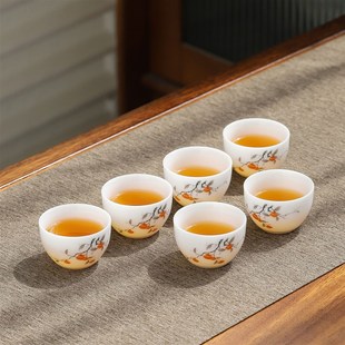 6只白瓷品茗杯陶瓷功夫茶具喝茶小茶碗家用 冰种玉瓷茶杯套装