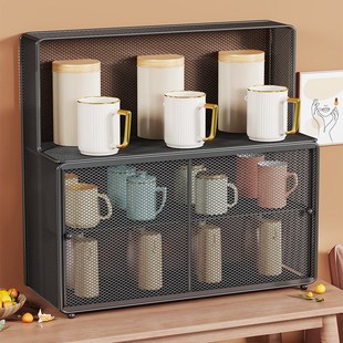 收纳柜家用茶具防尘收纳置物架 杯架水杯置物架台面马克杯可推拉式