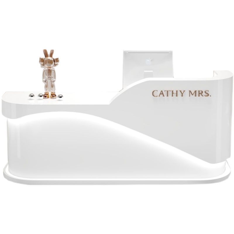 美容院前台接待桌服装店收银台简约现代美发店L转角弧形定制吧台