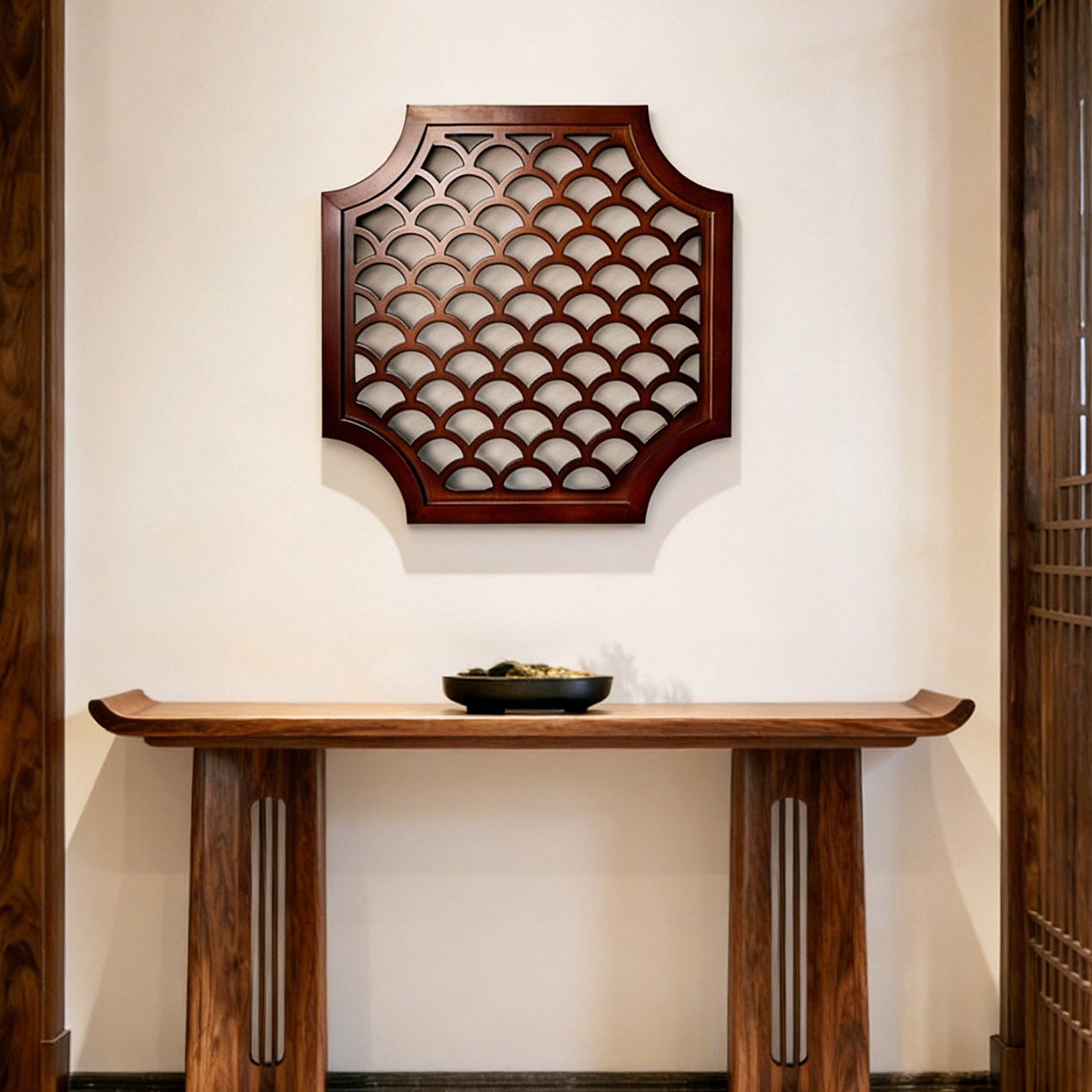 东阳木雕实木花窗中式仿古镂空雕花宋氏美学侘寂风定制中古风挂件