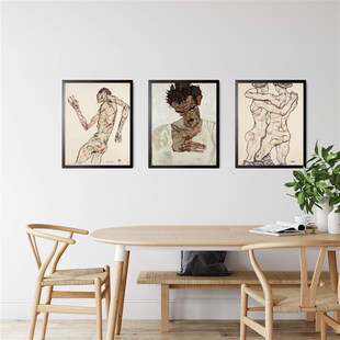 小众复古埃贡席勒原版自画像抽象装饰画卧室玄关客厅挂画艺术画芯