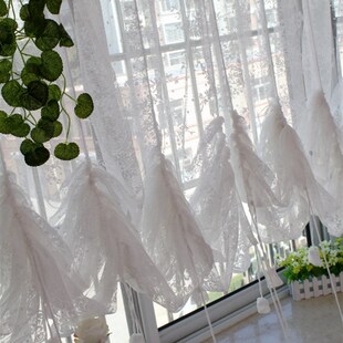 白色蕾丝碎花唯美窗纱穿杆帘提拉帘气球帘隔断帘客厅卧室飘窗窗帘
