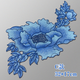 牡丹花朵刺绣布贴大花片补衣服贴花DIY装 饰民族风补丁贴工厂