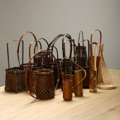 竹编花器复古竹编插花篮花道工艺品便携式 客厅创意小竹篮花瓶摆件