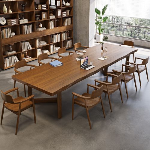 全实木办公会议桌大板长条书桌简